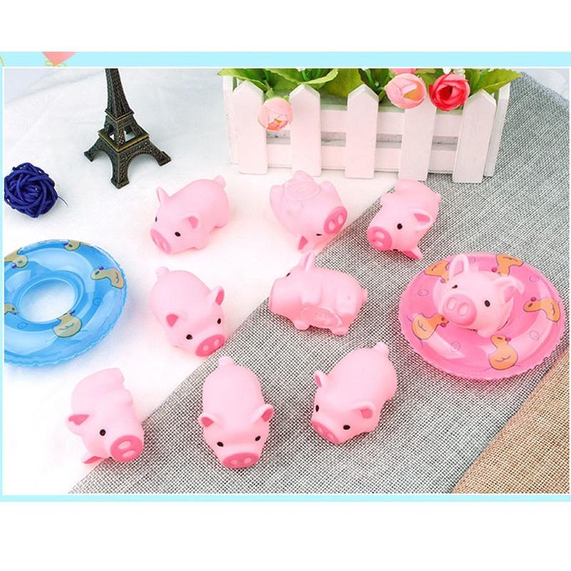 Squeeze Pink Piggy with Swimming Ring Children Bathing Playing Water Toys Sound Pressure Plastic Toys