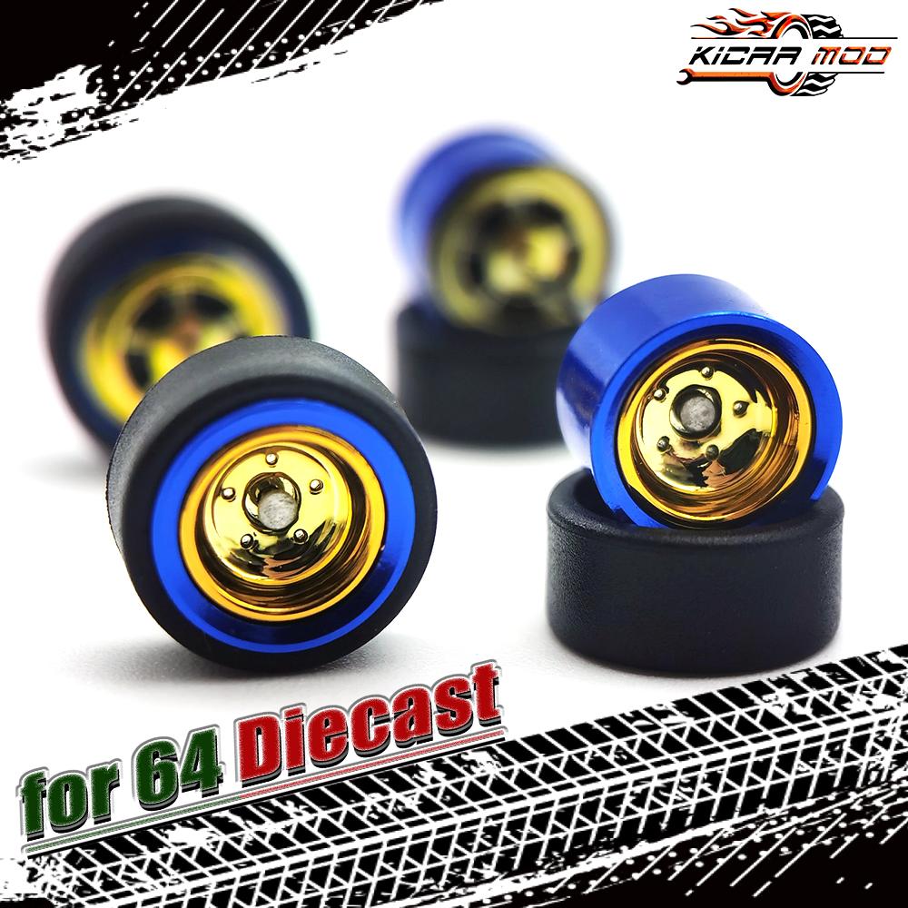 1/64 Wielen Voor Modelauto Met Rubberen Banden Metalen Velgen Galvaniseren Refitting Onderdelen Voor Wielen Minigt D:11 mm 1 set