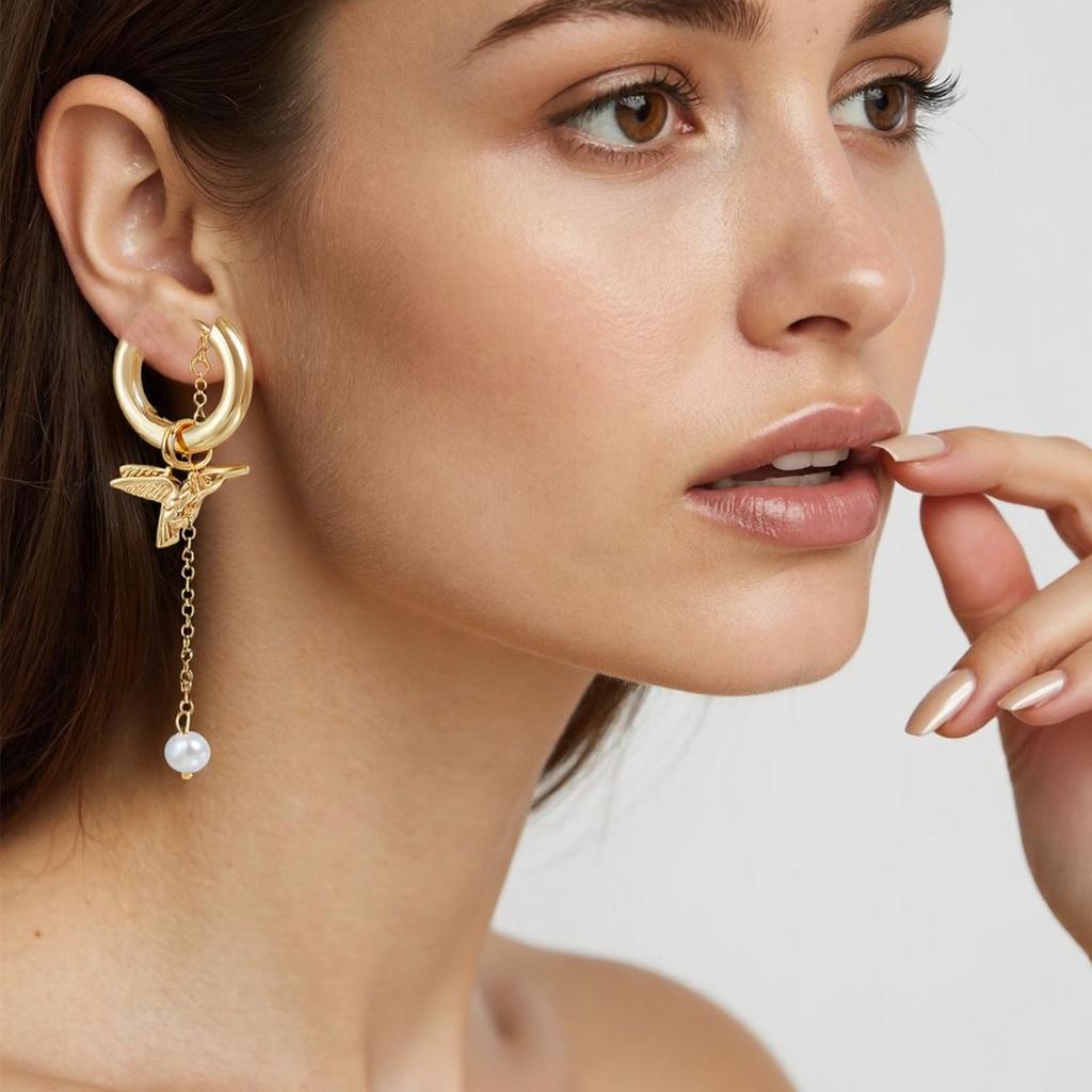 Vintage Inspired Asymmetric Heart and Bird Earrings Hypoallergenically Zinc Alloy Fashion Jewelry Gift for Women