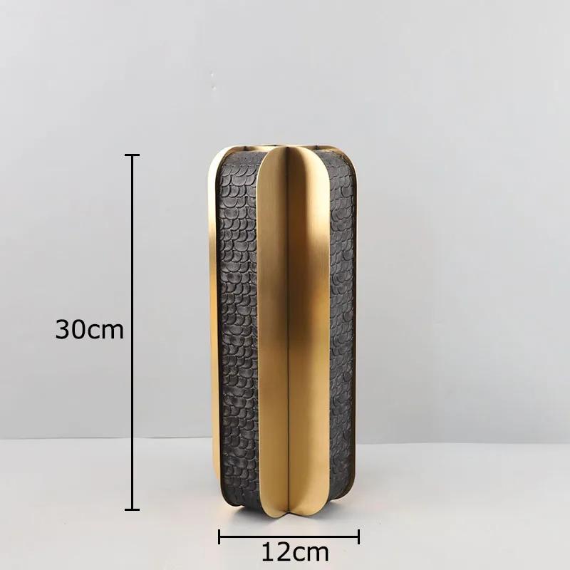 Golden Geometry Vase Artificial Flower Decorative Flowers Pots Desk Decoration Leather Floral Vases Room Aesthetic Decor