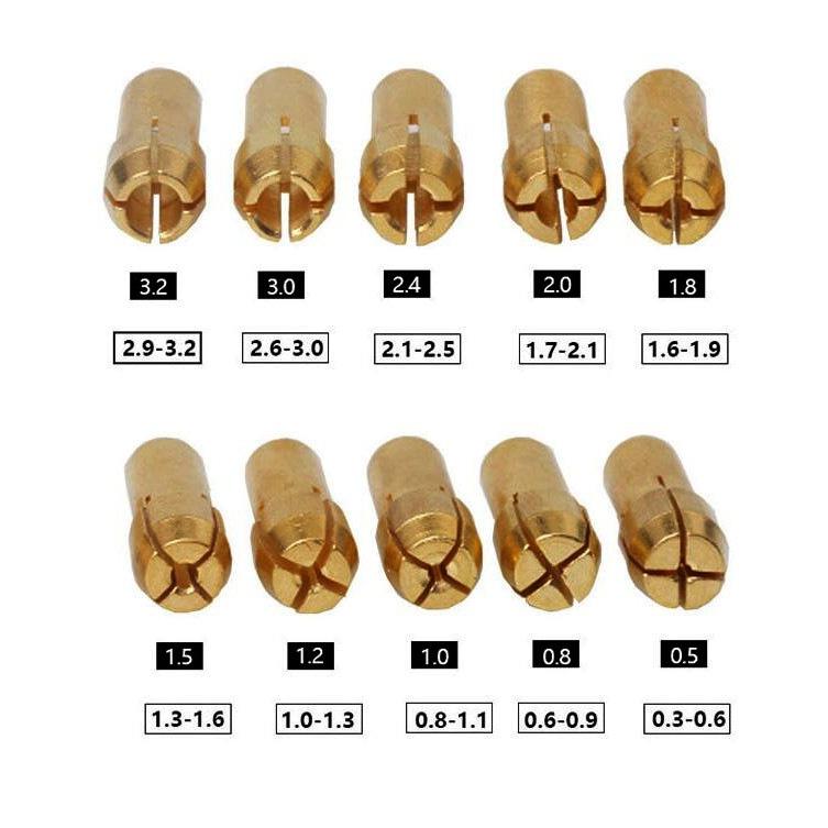 11Pcs 0.5-3.2mm Brass Drill Chucks Collet Bits 4.8mm Shank Screw Nut Replacement