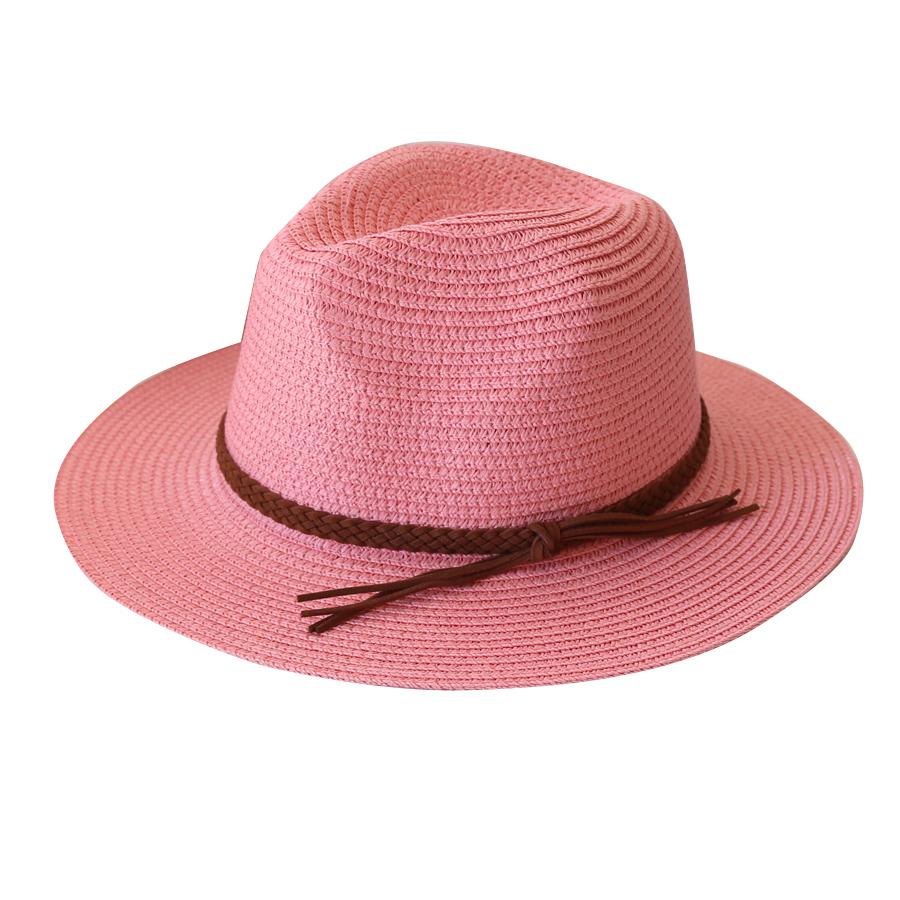 Womens Mens Wide Brim Straw Panama Hat Fedora Summer Beach UV Protection Sun Hat UPF Straw Hat for Women розовый