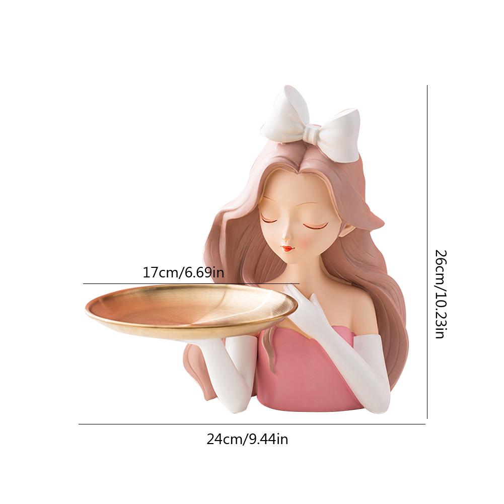 Cute Girl Storage Decor with Pallet Resin Sculpture Decor Entrance Crafts Candy Sundries Household Supplies for Home Living Room