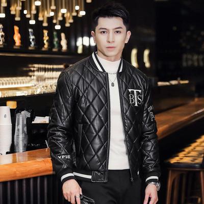 New Jacket Men's Leather Jacket Men's Trendy Baseball Jacket Thickened Warmth Fashionable High-end Light Luxury Men's Leather Jacket