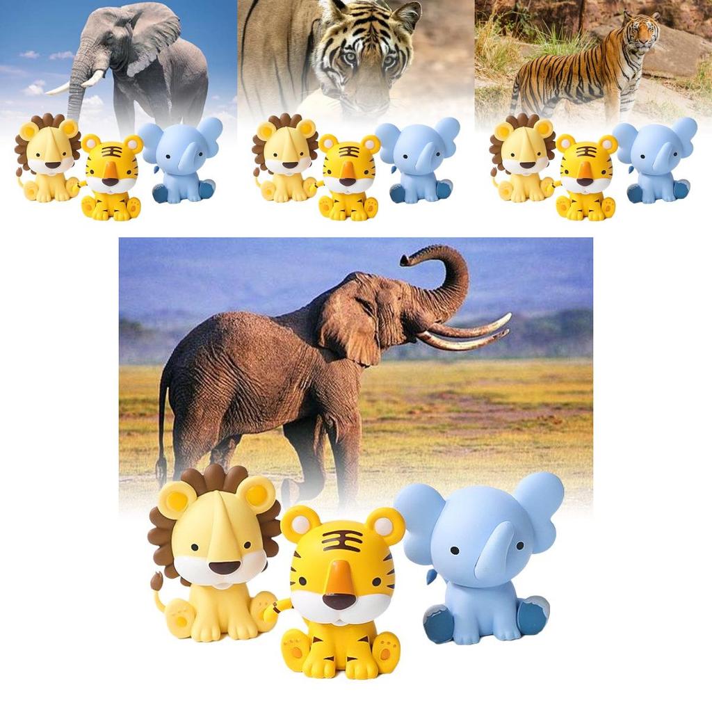 Adorable Pvc Animal Figurines Featuring Cute Tiger Lion And Elephant For Cake Decoration