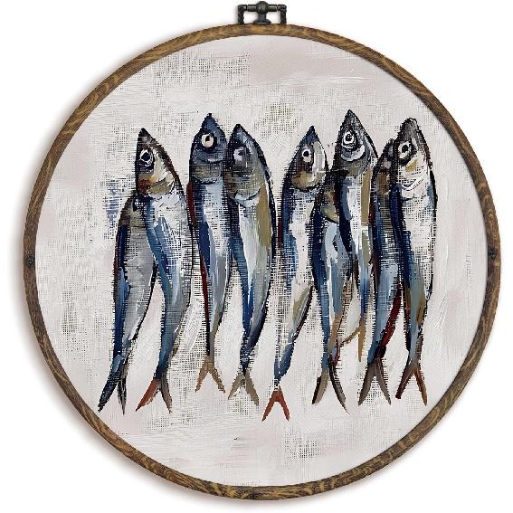 KFXHANGD Vintage Seashell Round Wall Art Framed, Coastal Shell Canvas Wall Art Decor, Coastal Sea Shells Hanging Decor for Bathroom Bedroom,