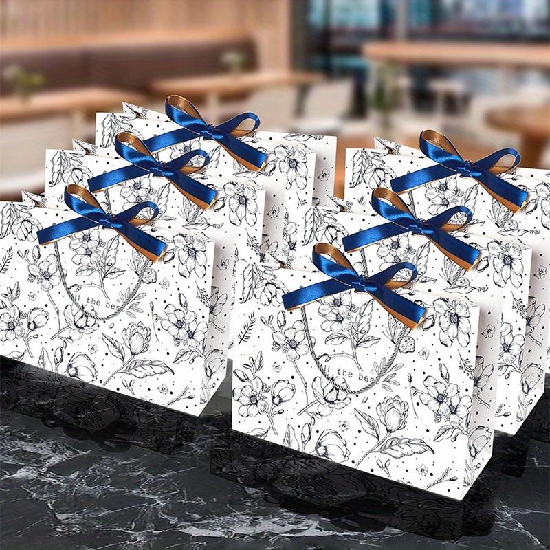 5 Stück Papiergeschenktüten mit Blumendruck, faltbare Geschenk- und Einkaufshandtaschen für Geburtstag, Hochzeit und Weihnachten, für den täglichen Gebrauch und als Feiertagsverpackung