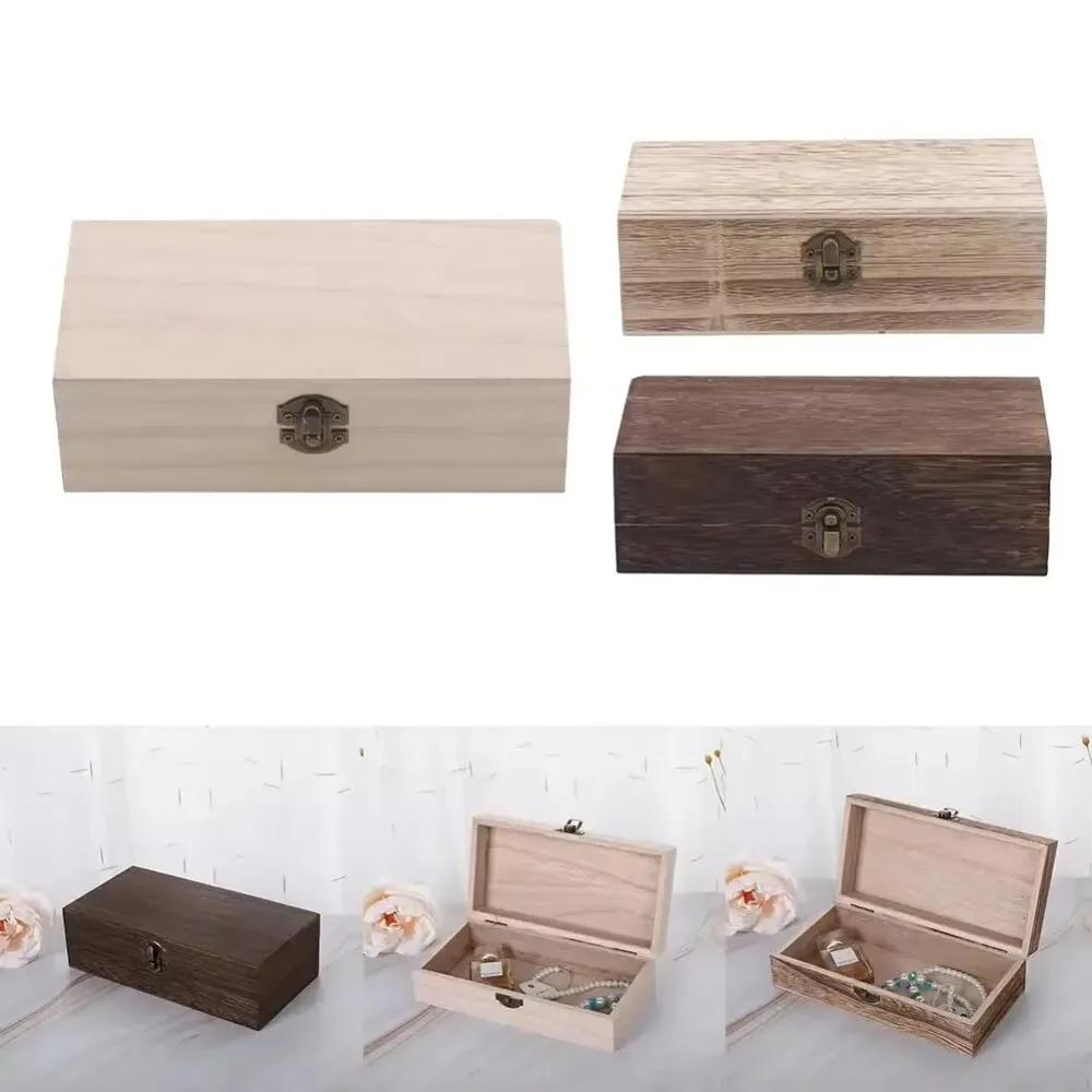 Retro Rectangular Wooden Storage Box Clamshell Desktop Organizer Jewelry Gift Box for Home Decor Organizador