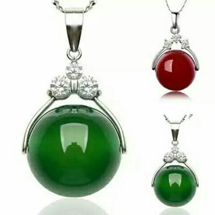 100 %Natural 925 Sterling Silver Green Luck Round Beads Jade Pendant Jade Necklaces Women Pendants Jade Gifts For Women