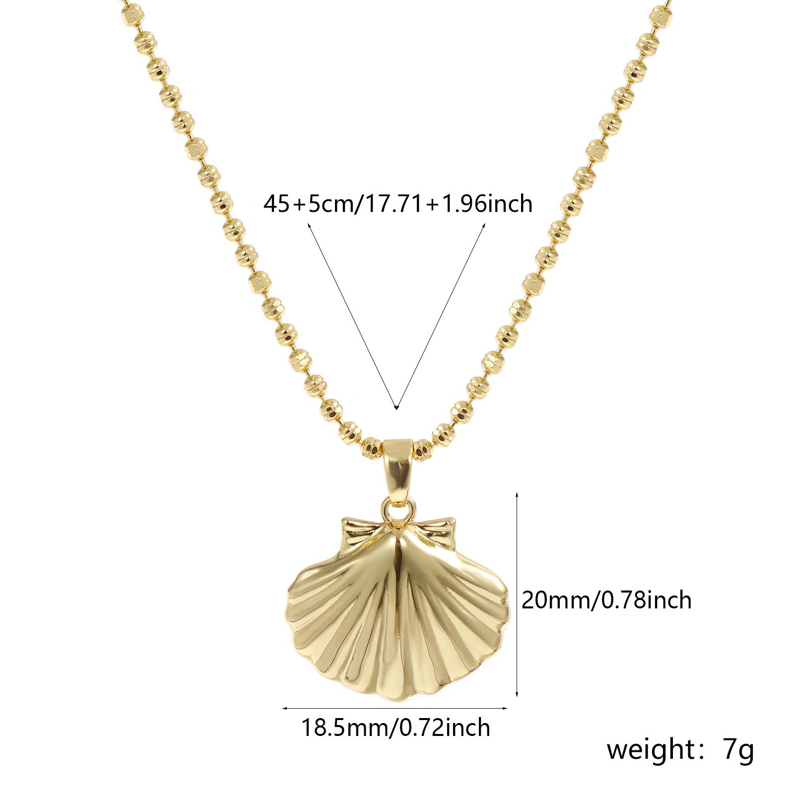 1pc Stylish 18K Gold Plated Brass Ocean Pendant Necklace For Women Gift Rhinestone Conch Shell Ball Chain Choker Jewelry 45cm