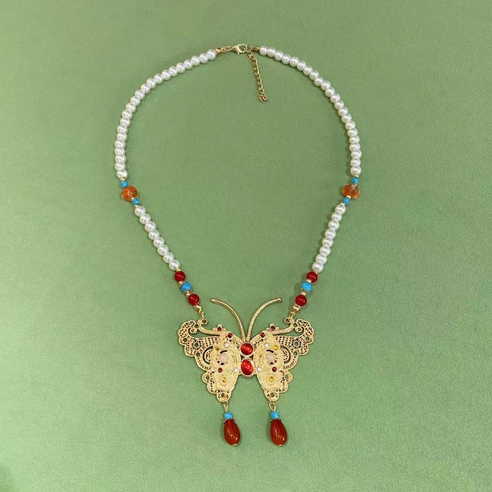 Alloy Chinese Style Necklace Pearl Inlaid Design Pearl Tassel Chain Hanfu Jewelry Hanfu Matching