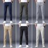 Pantalones Casuales Finos de Verano para Hombre Colores Algodón Estilo Clásico Elásticos Rectos Ajuste Delgado Moda de Negocios Pantalones Largos Masculinos