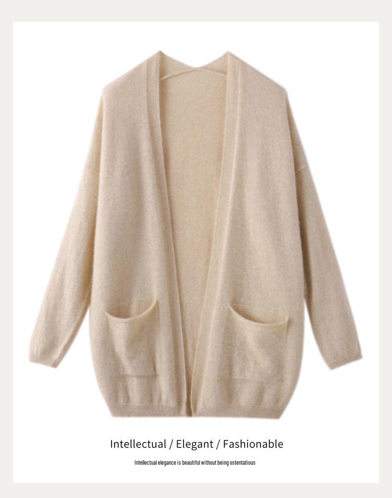 Women's Loose Long Sleeve Wool Cardigan Sweater - No Buttons, Knit Outerwear for Autumn/Winter 2023