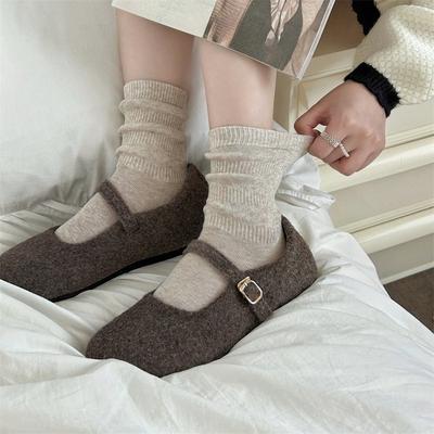 Color-blocking Socks, Women's Mid-calf Socks, Spring and Autumn Trendy Coffee-colored Pure Cotton Bubble Mouth Color-blocking Pile Socks