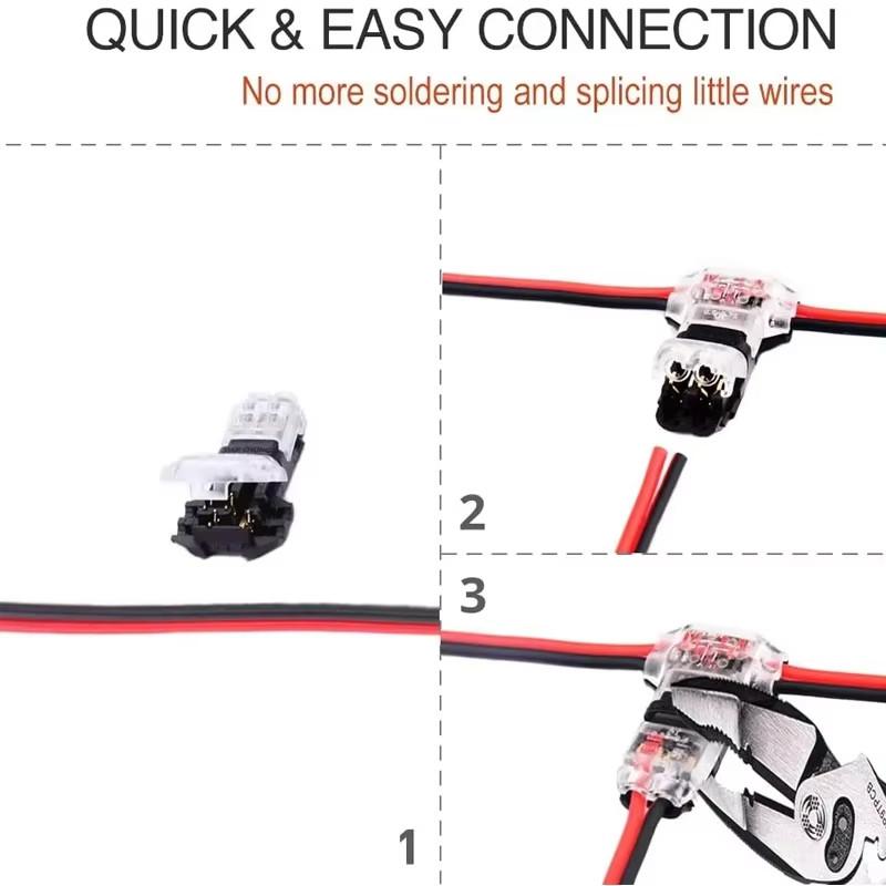 T1 T2 Wire Connectors T-Type 2 Pin 2 Way LED Wire Connector with Locking Buckle Pluggable Universal Compact Wire