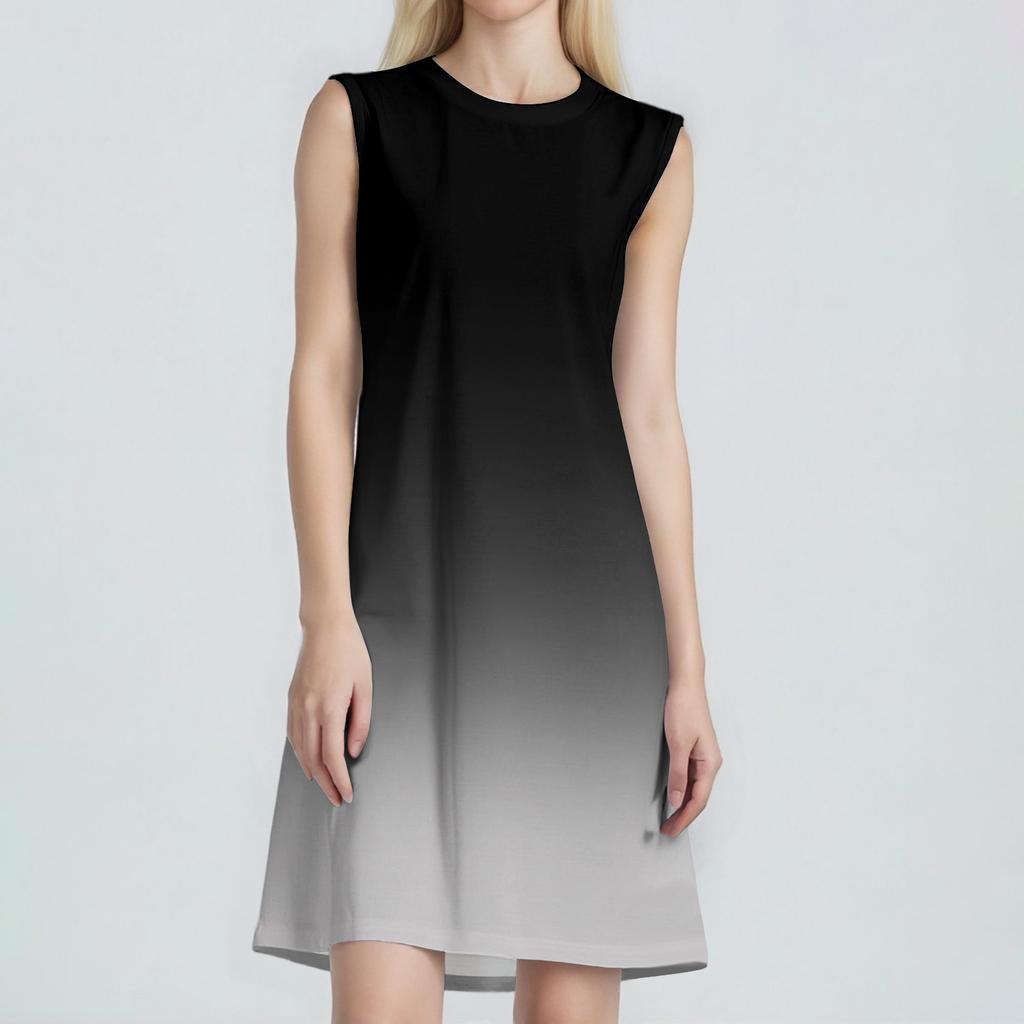 Damenmode Lässig Print Rundhals Ärmellos Kurzes Kleid