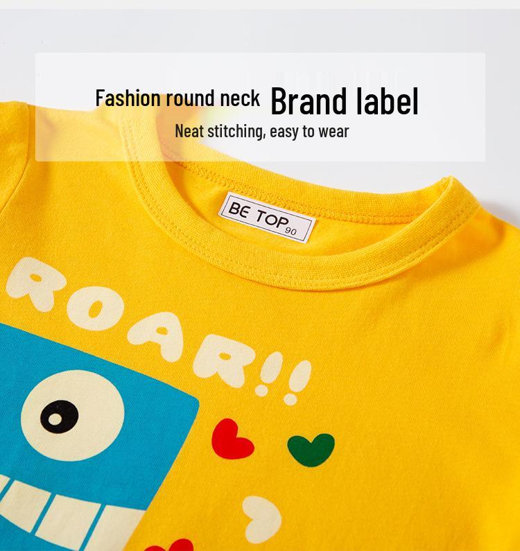 Dětské kreslené bavlněné tričko s dinosaurem - Chlapecké s krátkým rukávem, kulatým výstřihem, korejský styl