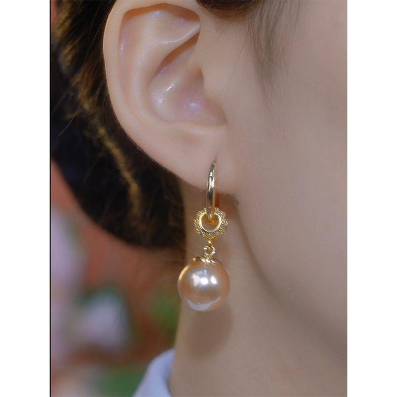 Special-Interest Design Fancy Full Diamond Champagne Pearl Earrings for Women Fancy Exquisite Unique Earrings Graceful Earrings