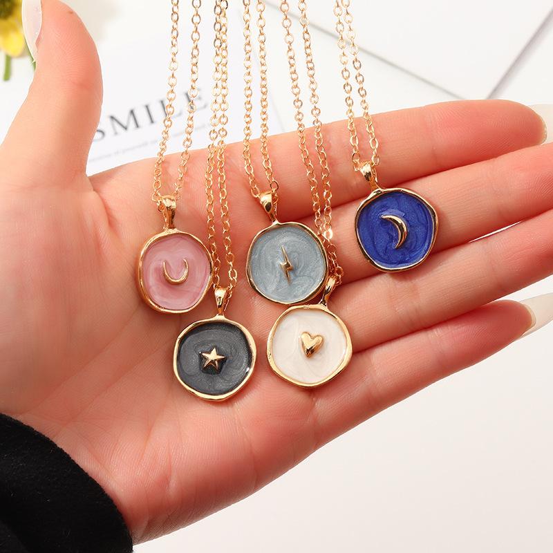 Alloy Drip Oil Geometric Love Moon Lightning Star Multi-element Pendant Combination Necklace, Female Collarbone Necklace
