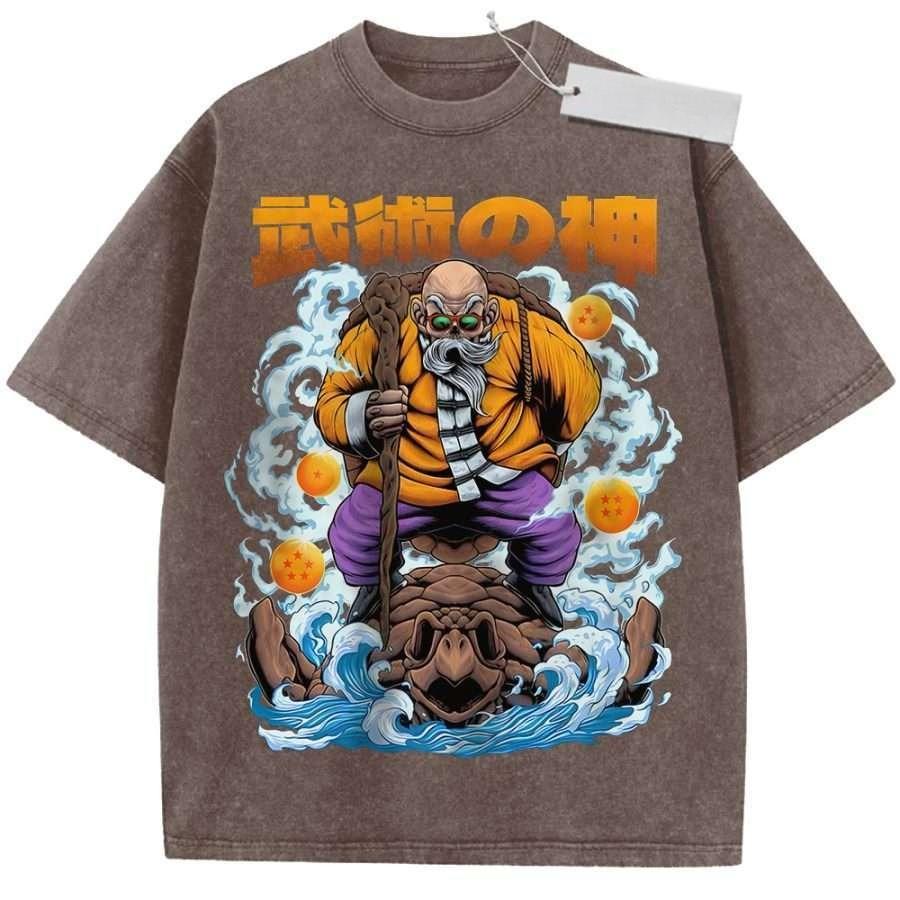 

Unisex Washed Beige Vintage Tshirt Dragon Ball Master Roshi Seven Stars Balls Highquality Fabric for Home Leisure Travel M