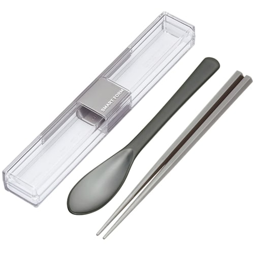 Iwasaki Kogyo Spoon and Chopsticks Set, 19.5cm, Extra Strong, with Case, H-601 GR, Gray