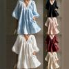 Women's Three Quarter Sleeve Mini Dress V Neck Mid Rise Boho Casual Beach Dress