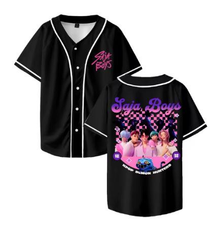 KPOP Demon Hunter Saja Boys Jacket Shirt V-Neck Short Sleeve Button T-Shirt Men s Streetwear XXS