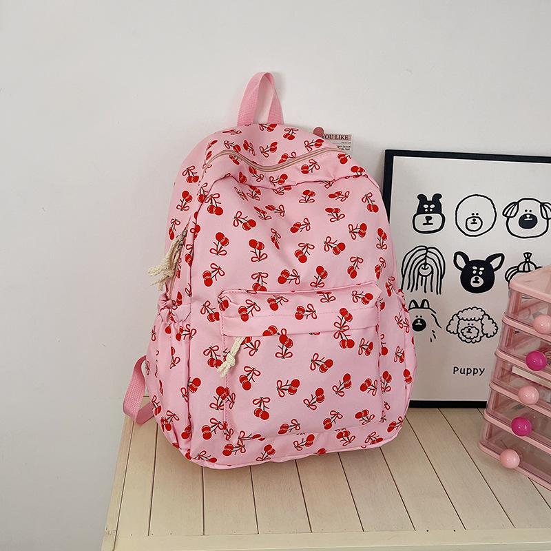 ins cute cartoon printed backpack Japanese style girl schoolbag women cute cherry travel bag