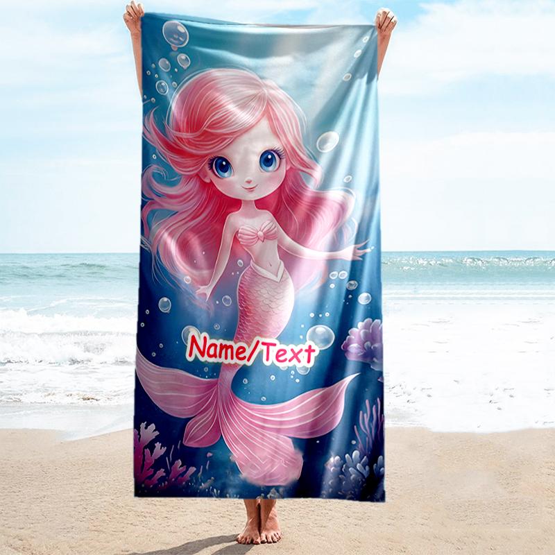 1PC Custom Name Mermaid Fantasy Underwater Scene Beach Towel Highly Absorbent And Sand-Resistant Towel for Swimming, Pool, Yoga, And Travel Lightweigh