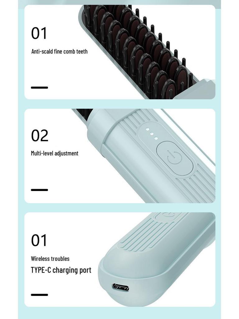 Negative Ion Wireless Hair-Smoothing Comb: Portable, Hair-Friendly Styling Tool.
