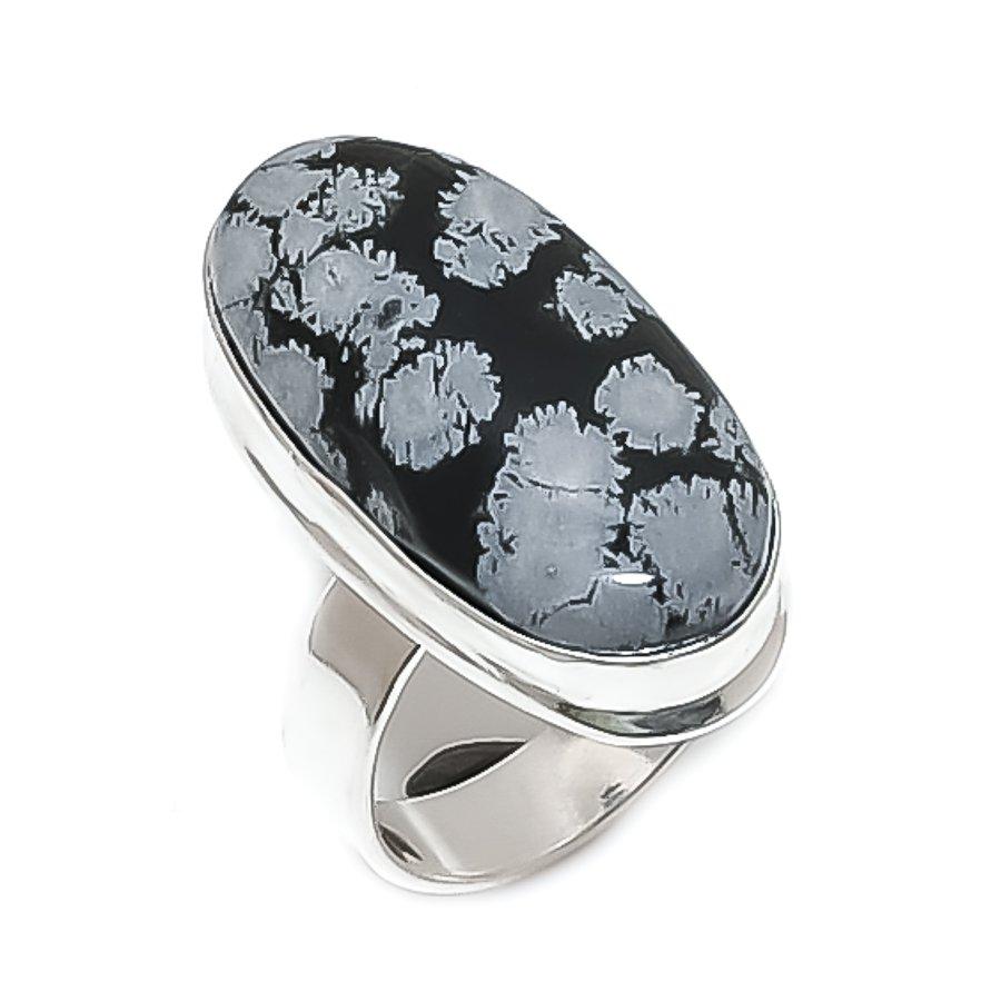 Natural Snowflake Obsidian Gemstone 925 Sterling Silver Jewelry Ring Size 9 T8l61