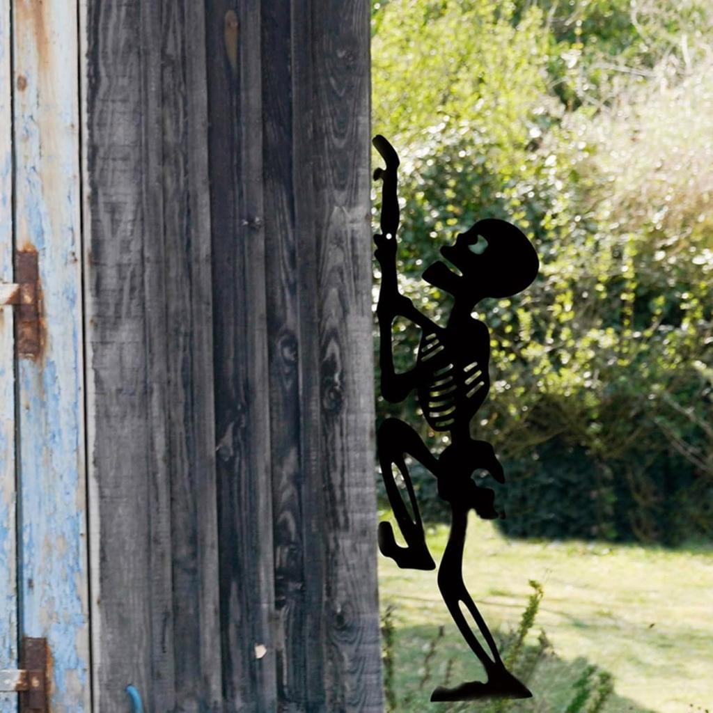 Halloween Garden Metal Stakes Black Skeleton Silhouette Decorative Stakes Outdoor Decor For Yard,Halloween Decorations (Black, L)