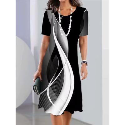 Women's Dresses Striped Printed Elegant Casual O Neck Short Sleeve Summer Dresses Fashion Ladies Plus Size Clothing Vestidos