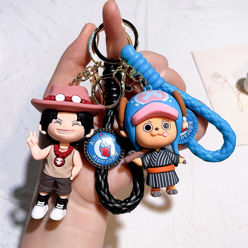 One Piece Anime 3D Silikon Schlüsselanhänger Set Geflochtenes Armband Luffy Zoro Ace Law Chopper Sabo Taschenanhänger Anhänger Geschenk Für Fans