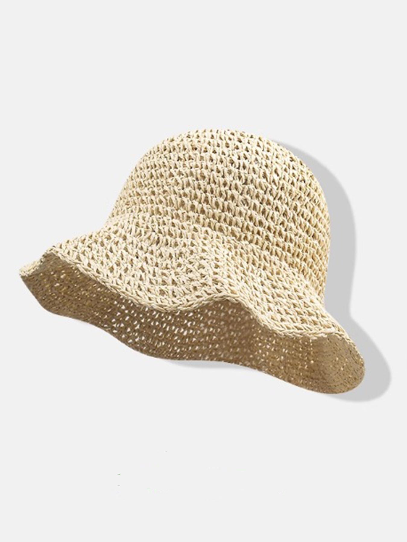 Damenstrohhut Unifarben, Lässige Outdoor-Sonnenschutzkappe für Damen & Mädchen, Modeaccessoires für den täglichen Gebrauch, Atmungsakt beige