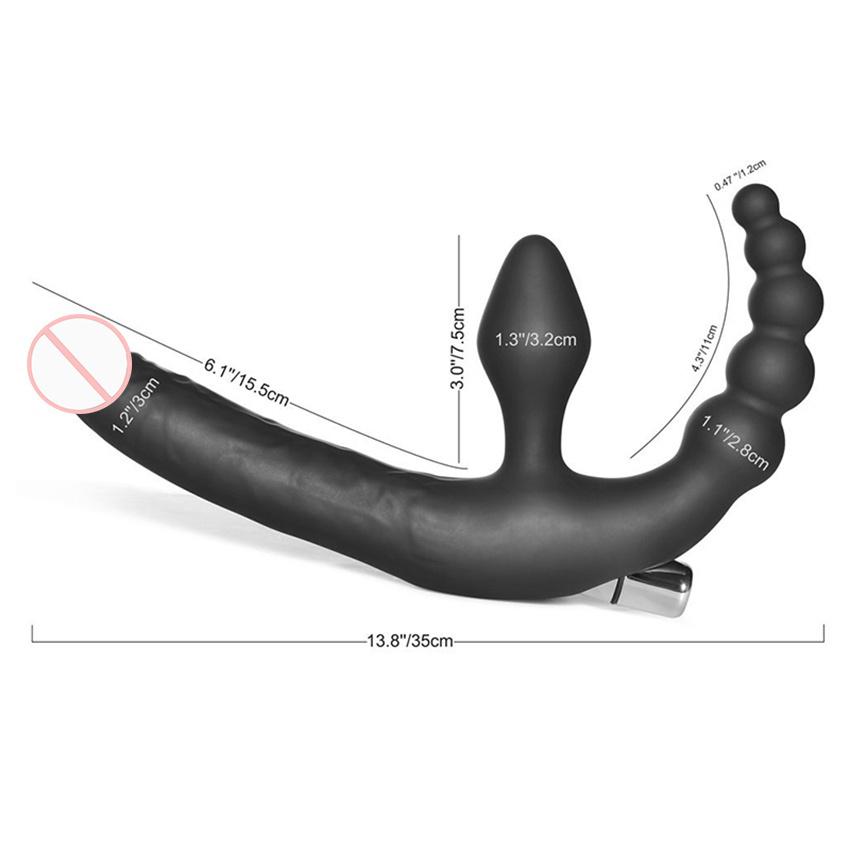 Triple Vibrating Strapless Dildo Anal Vibe Clitoral G-spot Vibrator for Women