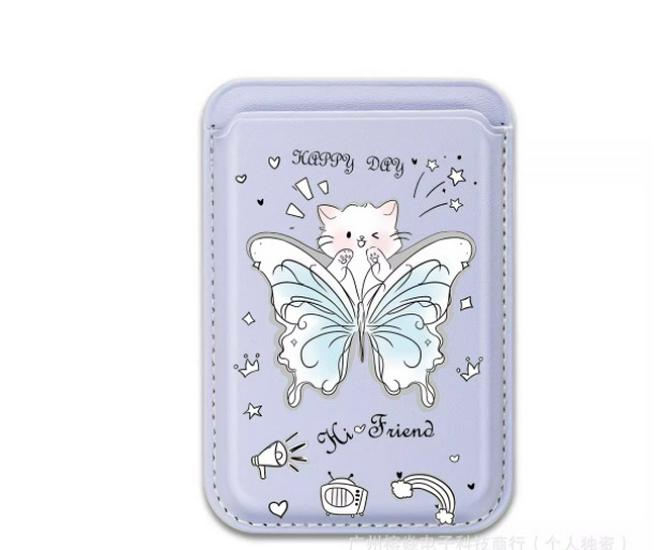 

MagSafe Leather Card Holder Phone Case - Cute Cat & Butterfly Design Single Card Holder