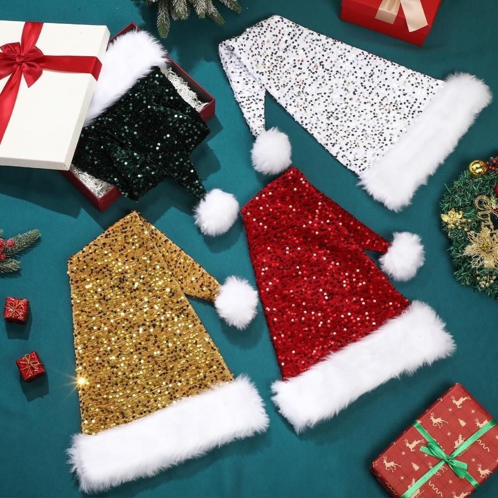 Cosplay Supplies Solid Color Sequin Christmas Hat Long Xmas Cap 75cm shiny Santa Claus Hat Holiday