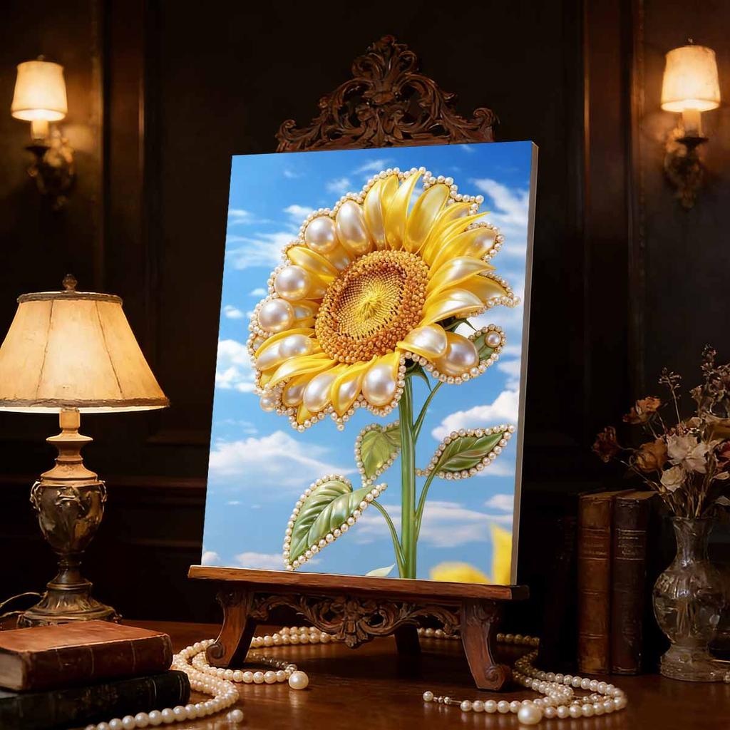 DIY Diamond Art Pearl Painting Kit for Adults, Sunflower Special Shaped Pearl Art Painting Wall for Home Office Decor Handmade Gift