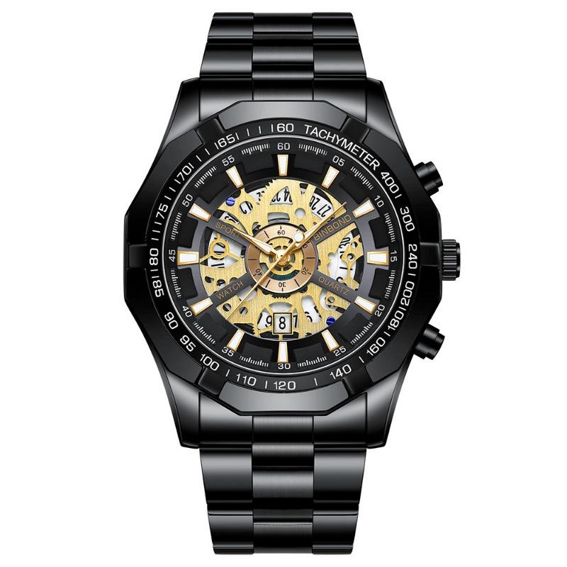 Top Brand New Style Atmospheric Fashion Steel Belt Automatic Hollow Quartz Men's Business Watch