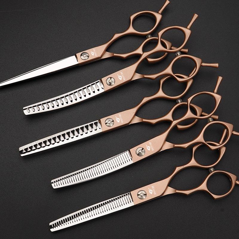 Rose Gold 6.5" Double Tail Pet Grooming Scissors with Curved Tip & Straight Tooth for Cats & Dogs.
