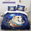 RainbowPuppy Pattern Bedding Quilt Set Quilt Cover Pillowcase Home Decoration Birthday Gift (1 * duvet cover + 2 * pillowcase, without core)