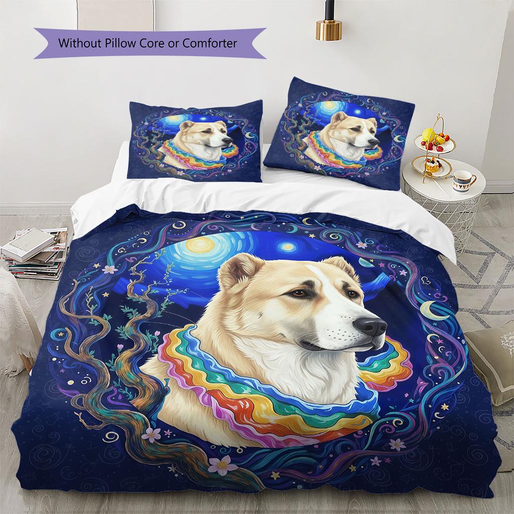 RainbowPuppy Pattern Bedding Quilt Set Quilt Cover Pillowcase Home Decoration Birthday Gift (1 * duvet cover + 2 * pillowcase, without core)