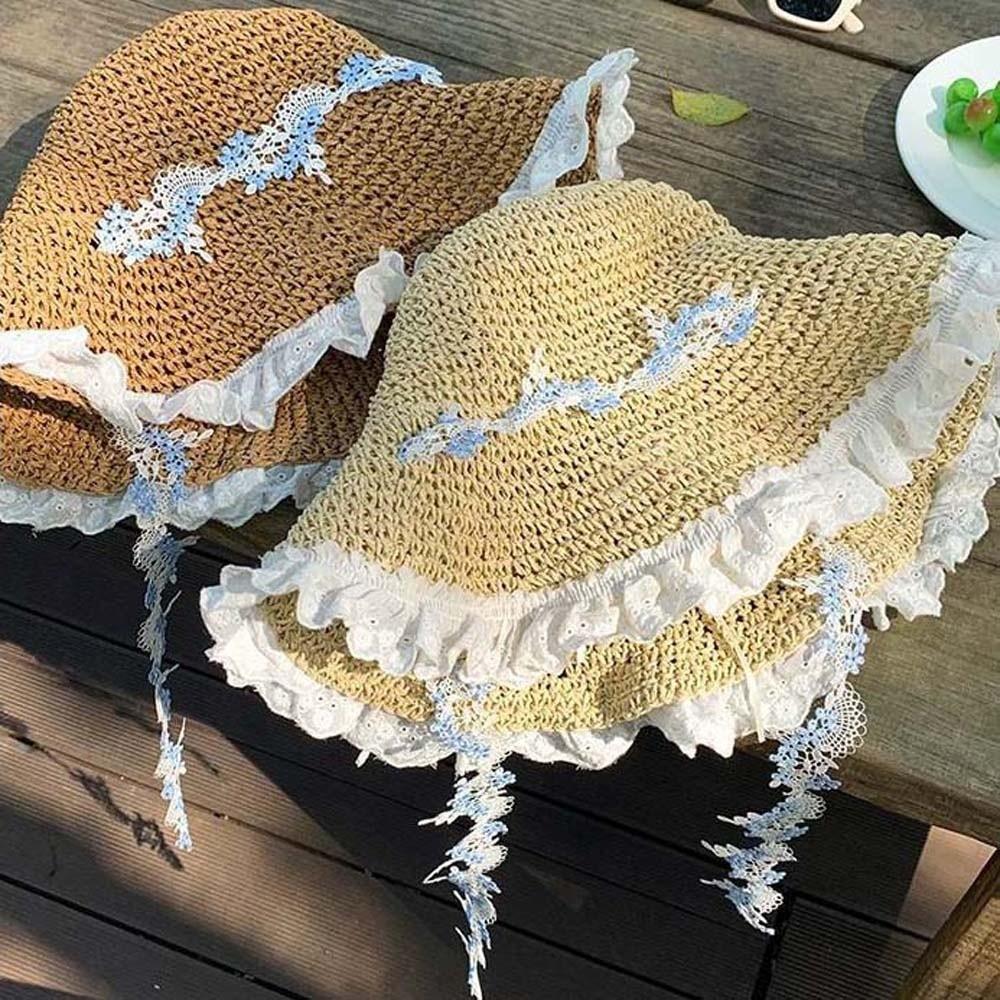 Breathable Vacation Beach Cap with Garland Woven Sun Cap Elegant Big Brimmed Straw Hat Women