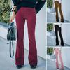 Flared Pants Women Elastic High Waist Solid Color Casual Office Trousers with Pockets Autumn Winter Long Stretchy