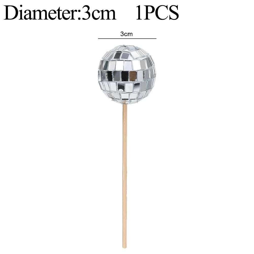 

Lot Disco Decorative Balls Retro Cake Cake Insertion Card Home Birthday Party KTV Bar Decor Sequin Wedding Reflective Glass Ball срібний
