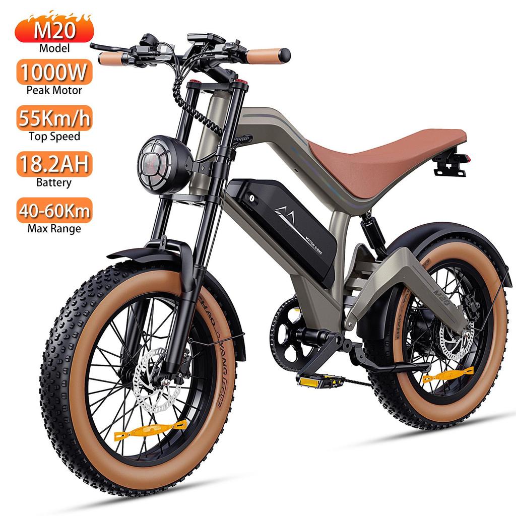 Elektrofahrrad DYU M20 1000W Motor 20" Fat Tire Vollgefedert Erwachsenen E-Bike 48V 18.2AH Doppelte Hydraulikbremse Shimano 7-Gang