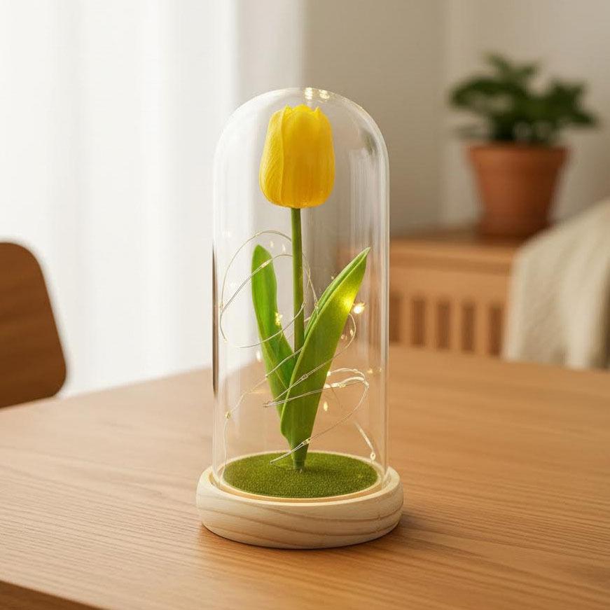 Simulation Tulip Immortal Flower Mother's Day Teachers' Day Gift Glass Cover with Light Valentine's Day Birthday Gift