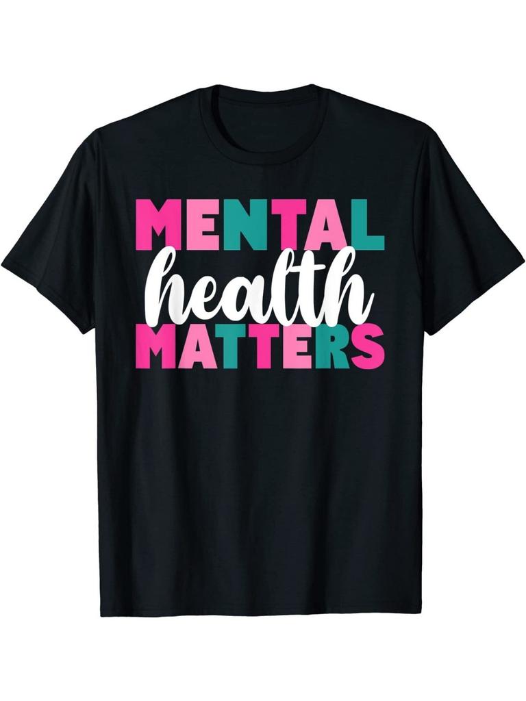 Mental Health Awareness T-Shirt - Mental Health Matters Bold Pink & Teal Lettering, Unisex Adult Bla