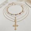Ingemark Multilayer Rhinestone Love Heart Imitation Pearl Chain Necklace Women Creative Jesus Cross Pendant Choker Y2K Jewelry